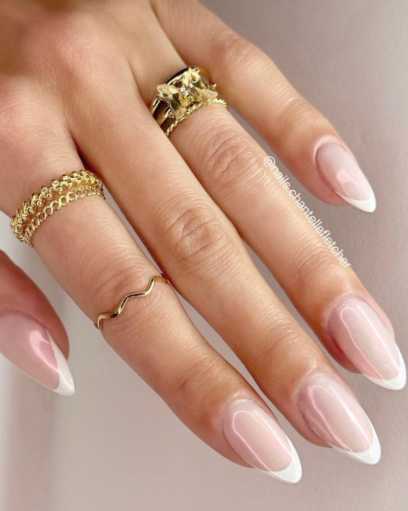 french manicure with chrome, chrome french nails idea