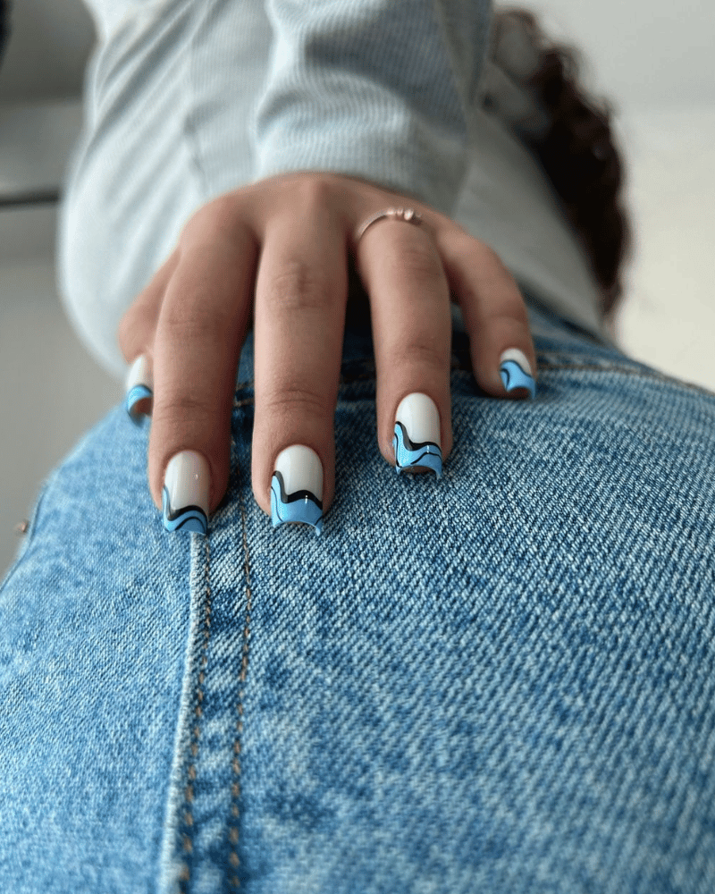 blue tips nails, blue french manicure idea
