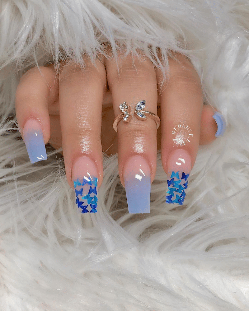blue butterflies manicure