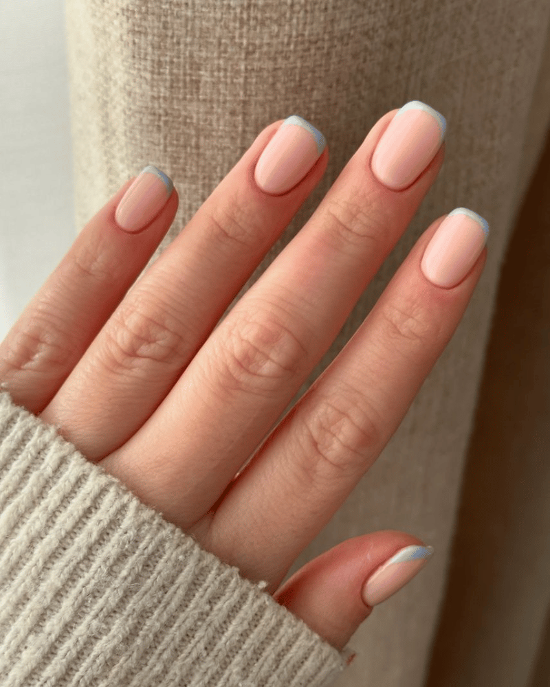 blue french nails, blue tips nails