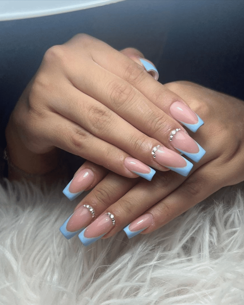 french blue manicure, blue tip nails