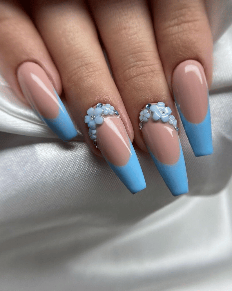 long nails, blue long nails, 3d nailart