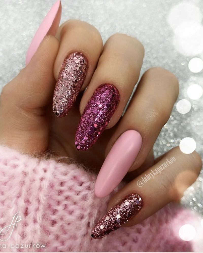 pink sparkly nails 
pink nails design