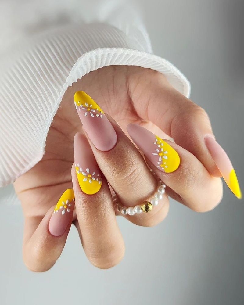 yellow nails art, yellow summer nails, long nails