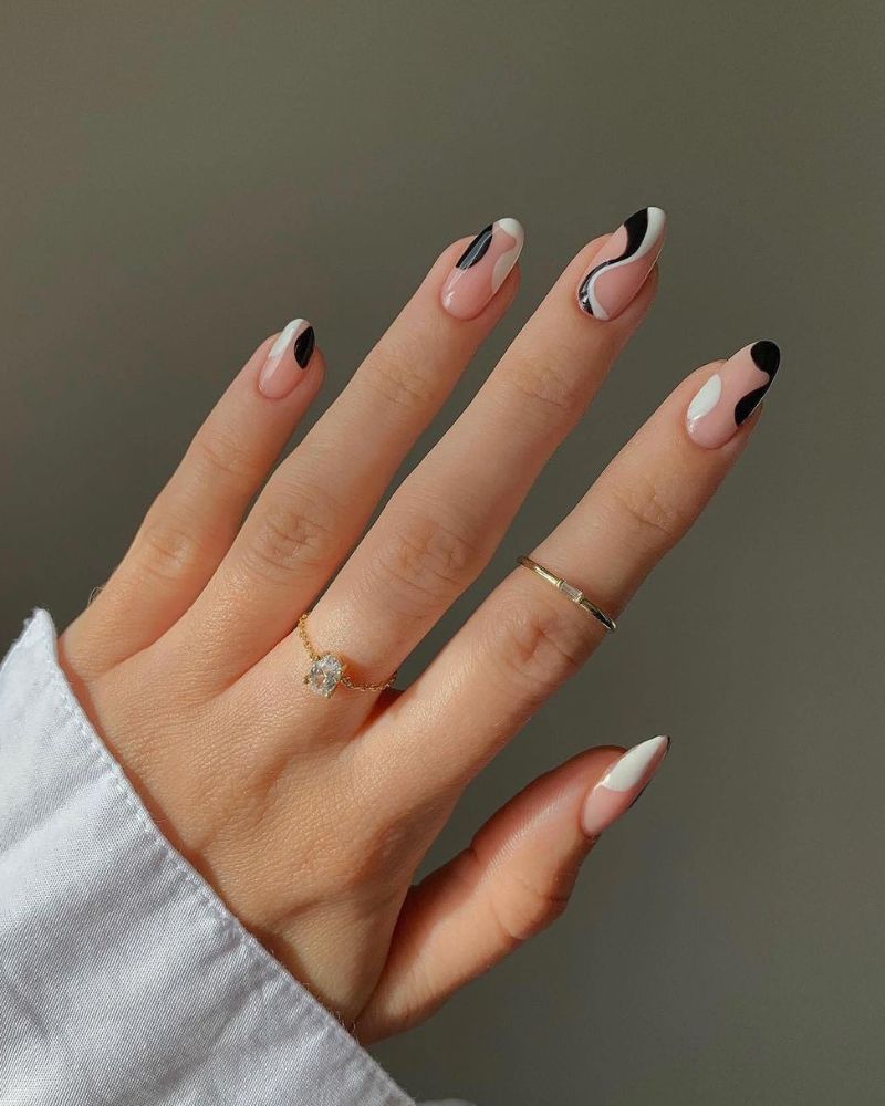 simple fall nails in black and white nail art