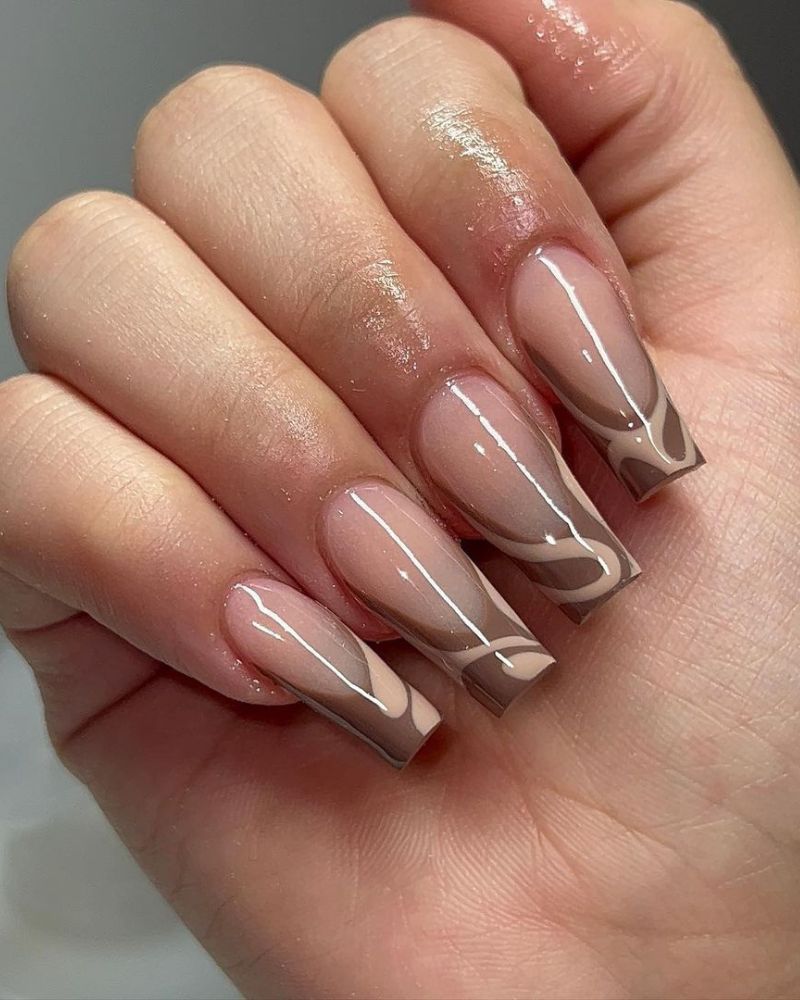 french nails, brown french nails