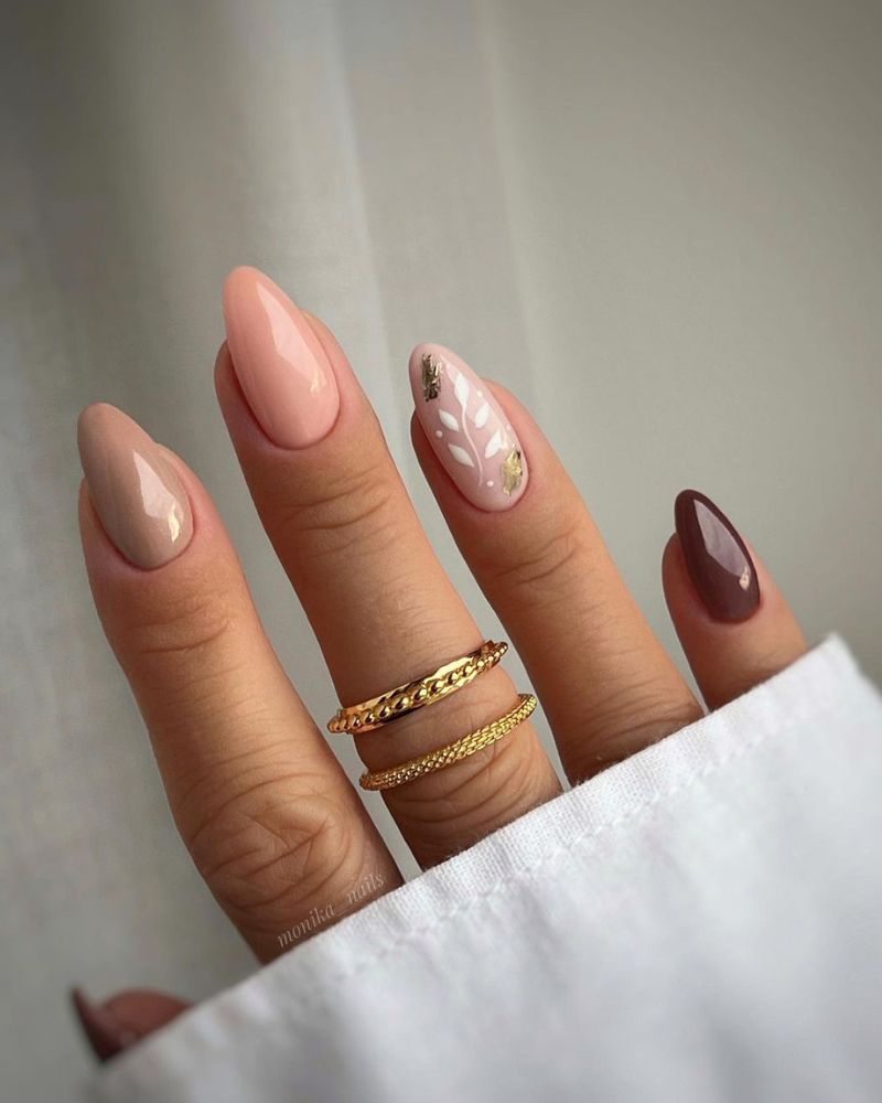 brown nails for fall manicure, in multiple shades