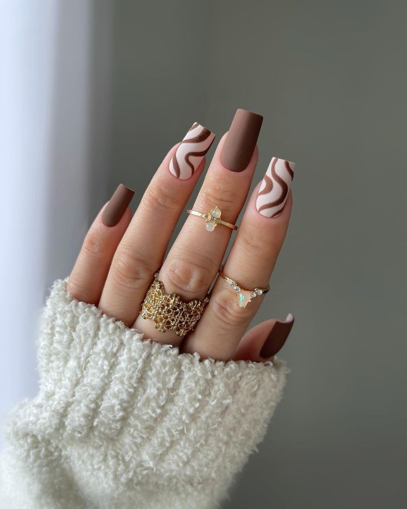 matte fall nails, brown nails