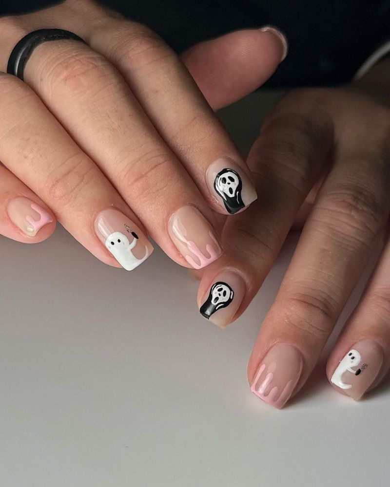 scream and ghost halloween nail art