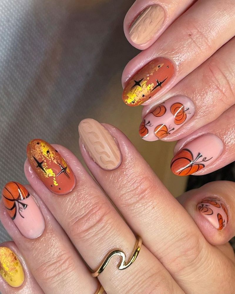 simple pumpkin fall nail art designs