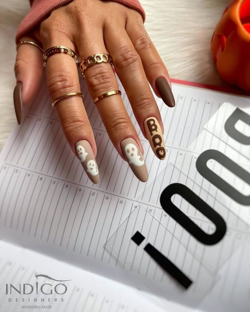 fall nail designs for halloween on long almond shape