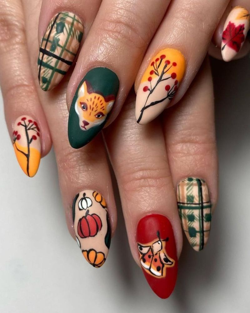 fall season nails in matte finish