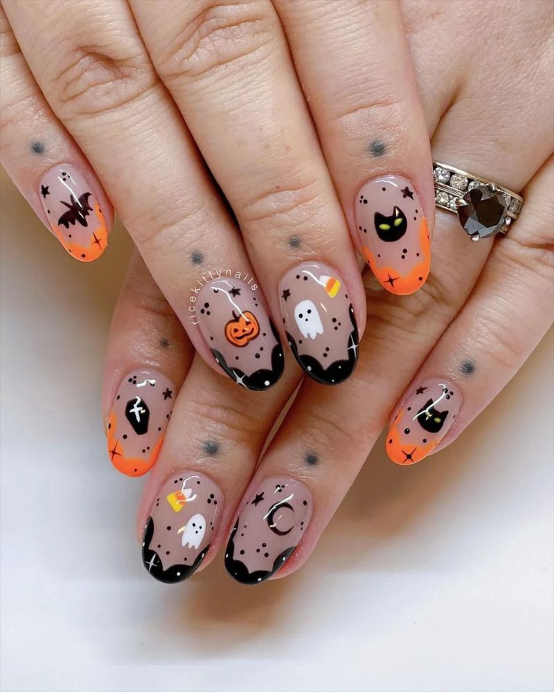 spooky nails, short halloween nails