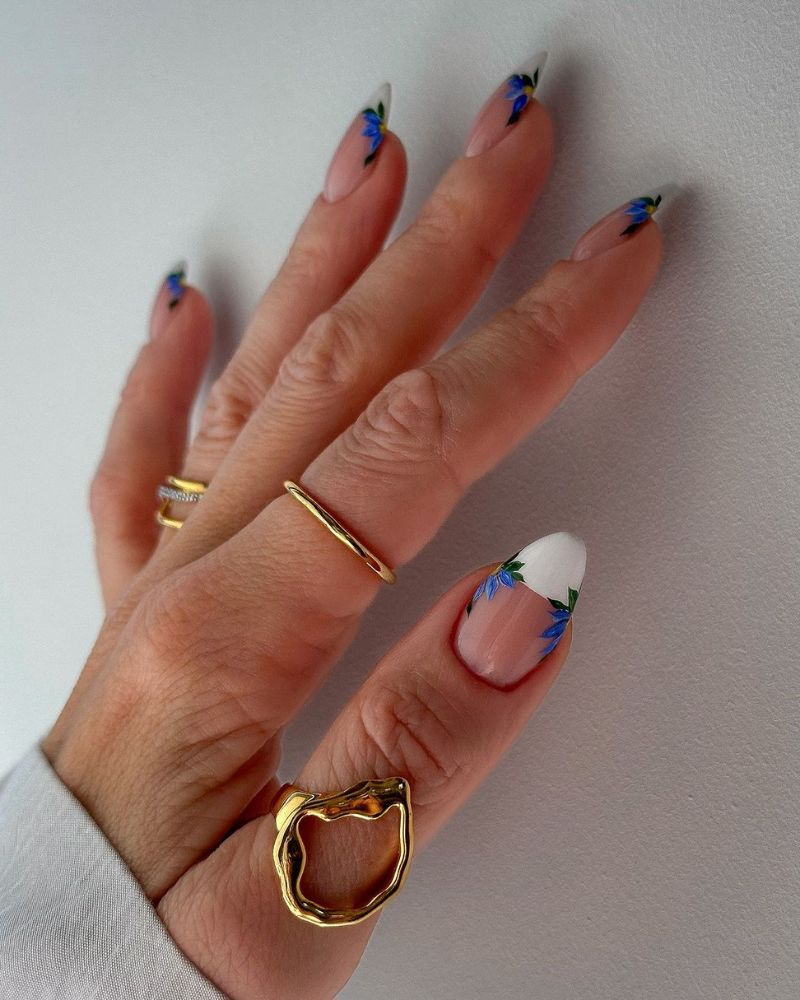 white tip nail designs with flowers nail art