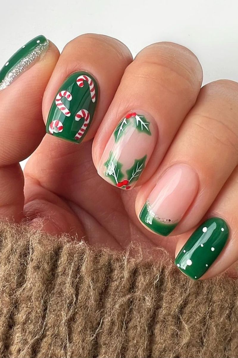 green christmas nails, simple christmas nail art