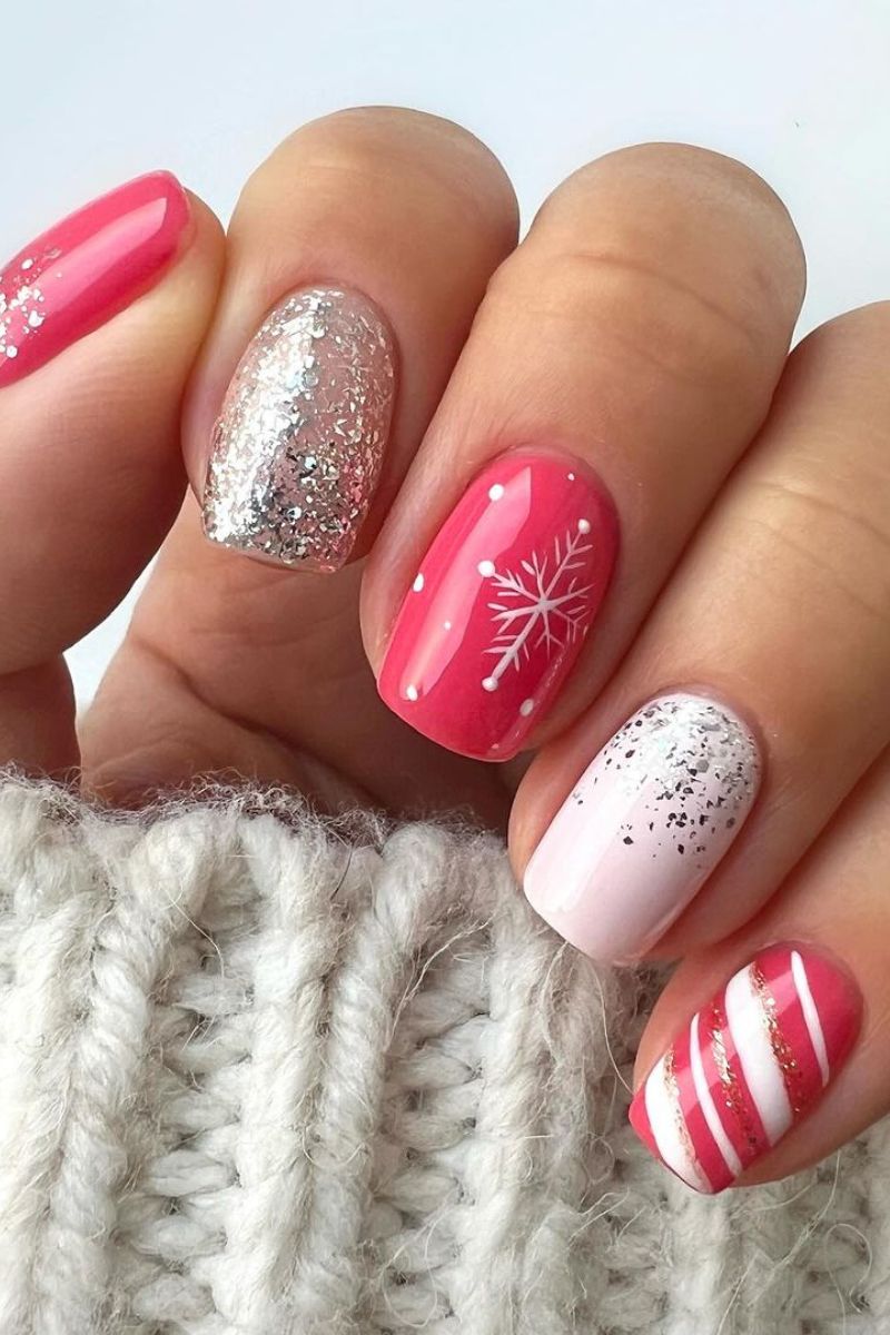 pink christmas nails, classy christmas nails