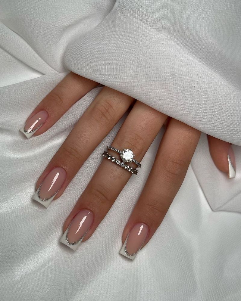 square nails, white french tip nail designs