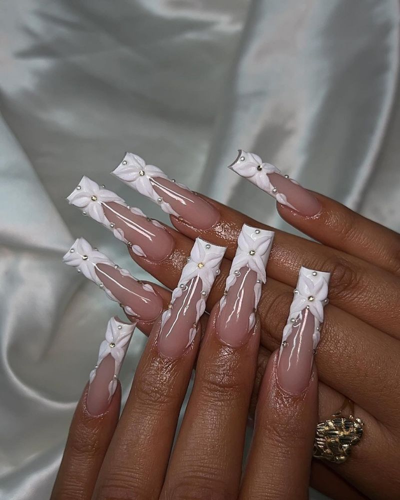 white tip french, square nails, long nails