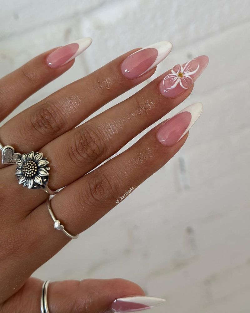 white tip french nails, flower nail art