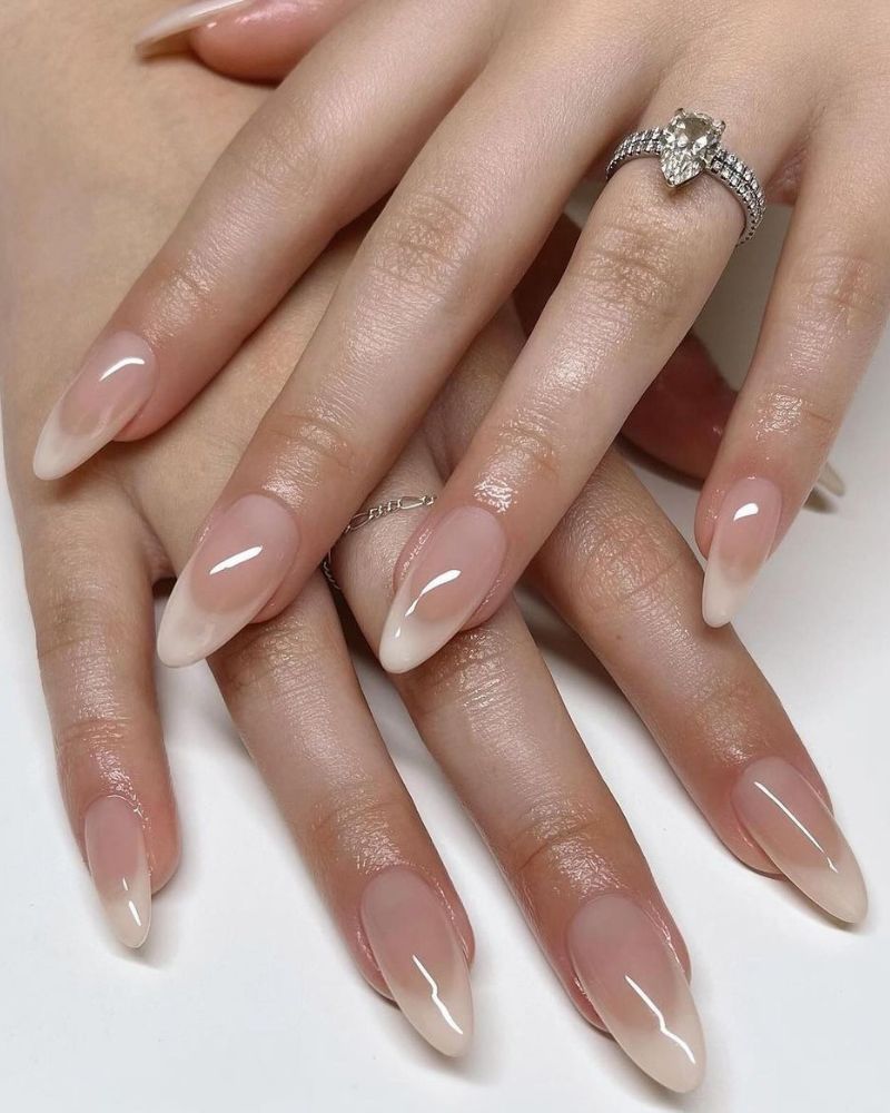 white french tip nail designs, milky white french