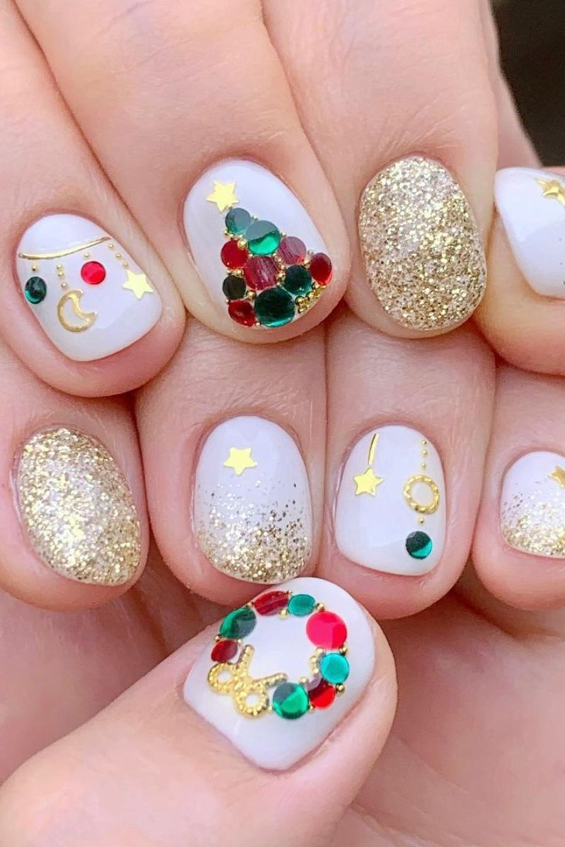 christmas nails, sparkly christmas nails