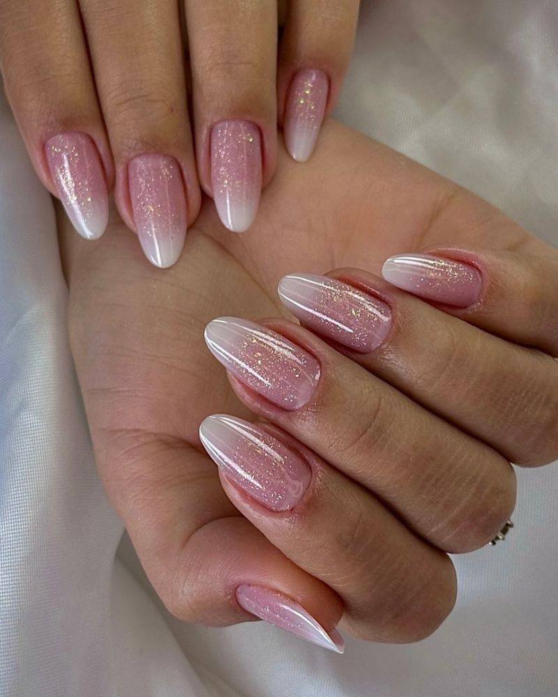 french nail designs with glitter and ombre white tips