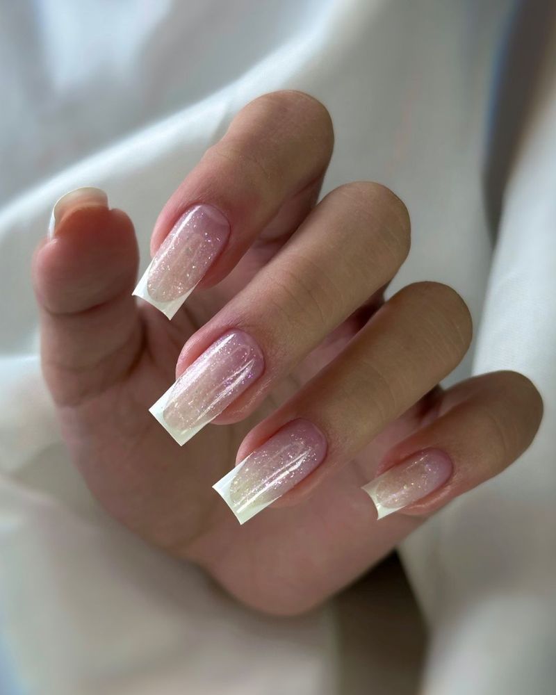 white tip french nails on glitter base