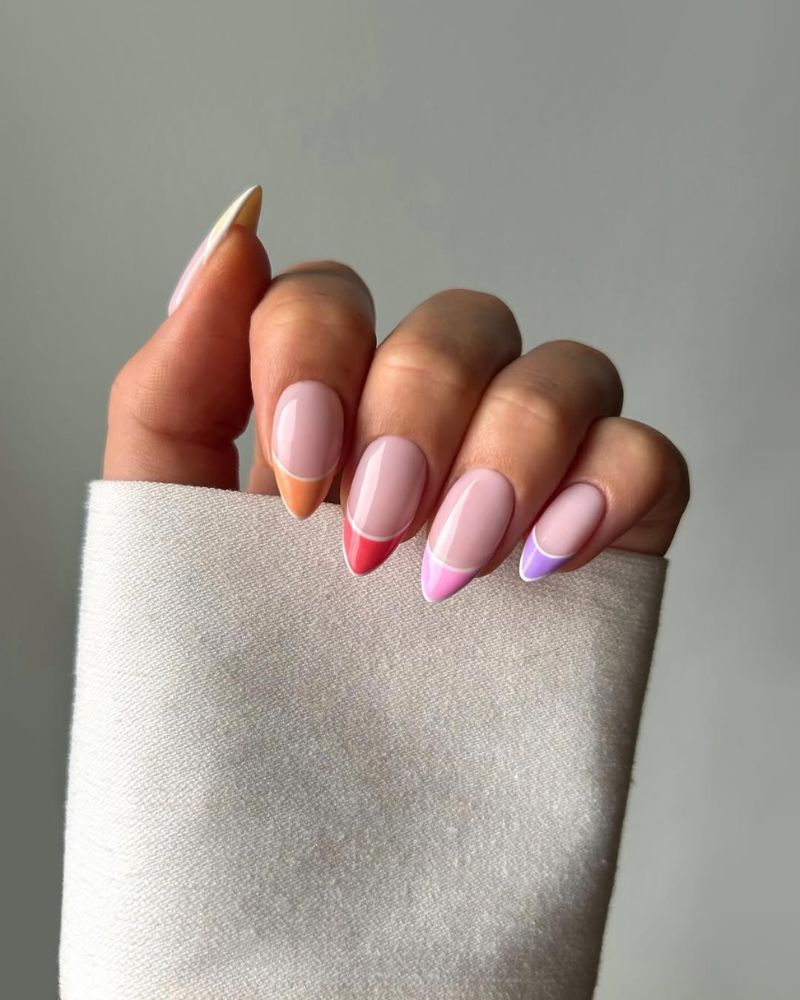 colorful french tip nails, pastel nails