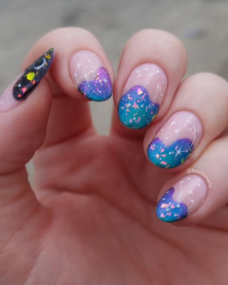 purple nail art, cosmos nails