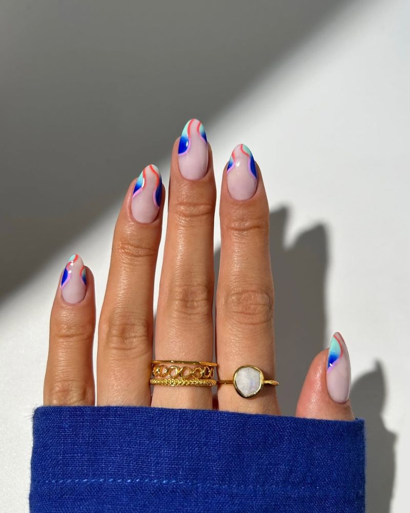 colorful french tip nails, blue nails