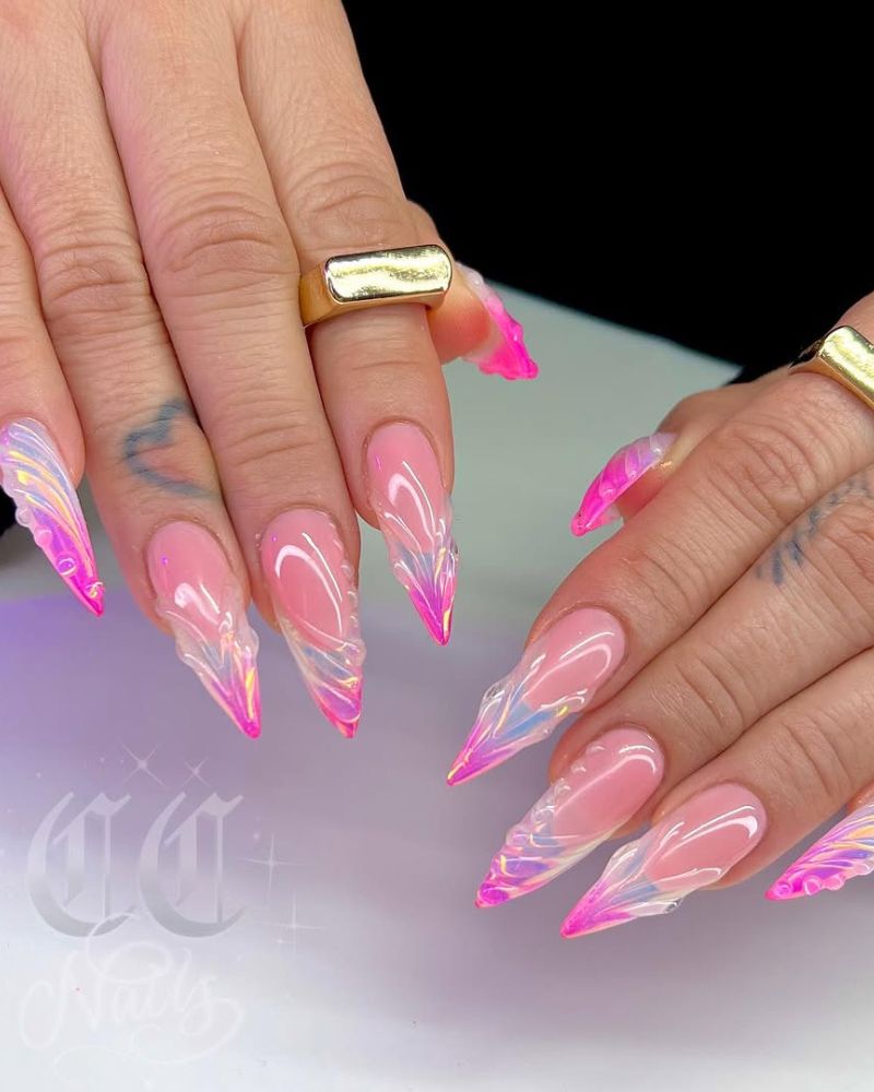 stiletto nails, pink ombre nails