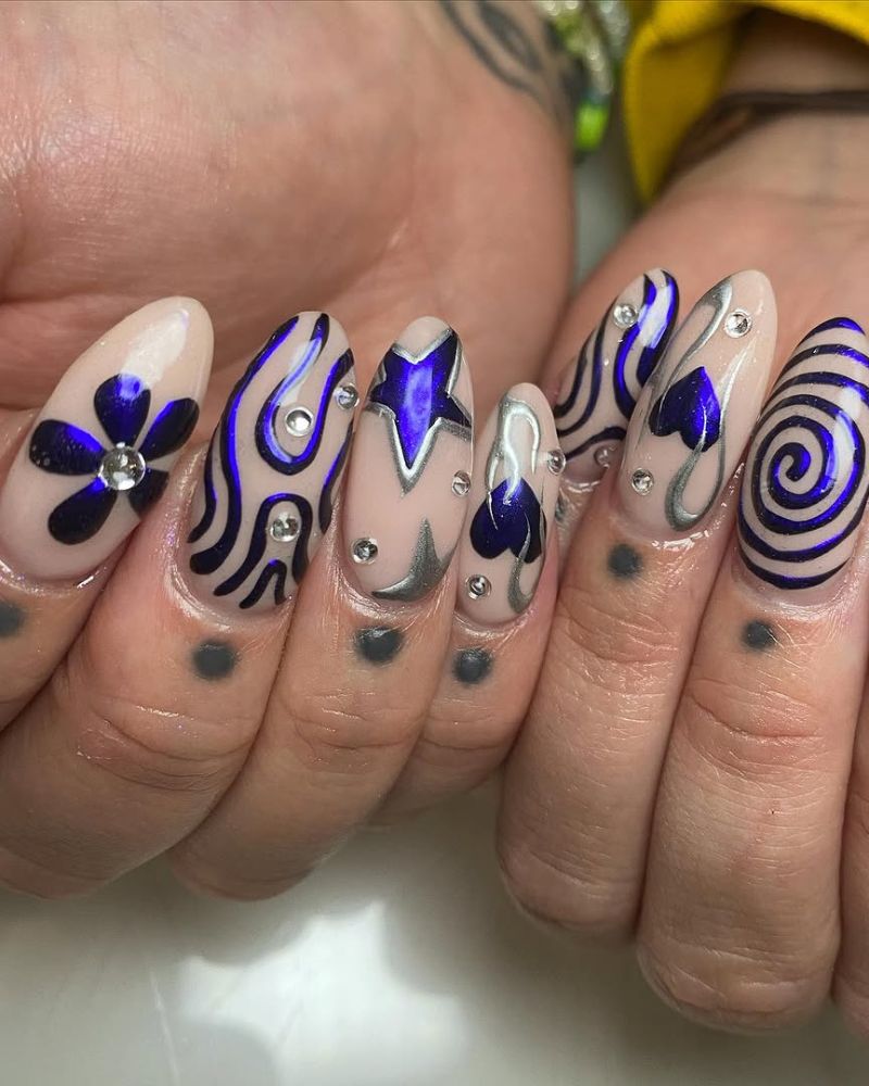 chorme purple nail art, metallic nail art