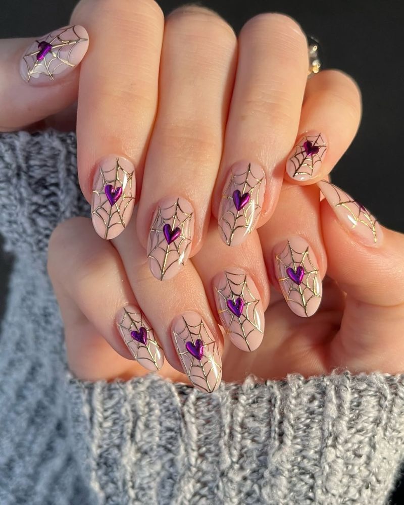halloween nails, nude base nails