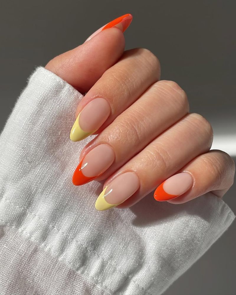 orange nails, yellow nails, french manicure