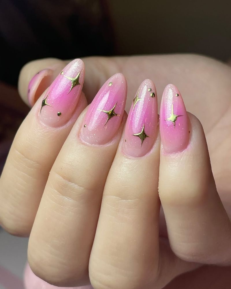 gold stars nail art, light pink nail art designs