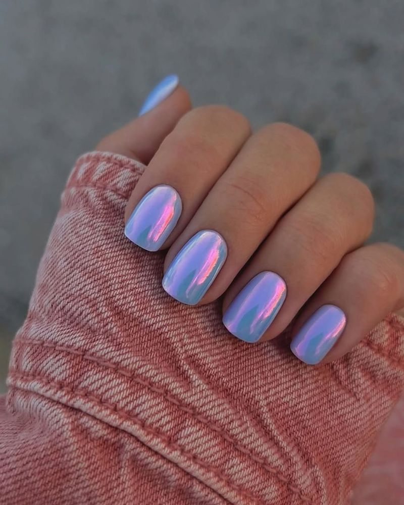 short purple chrome nails, pink chrome nails