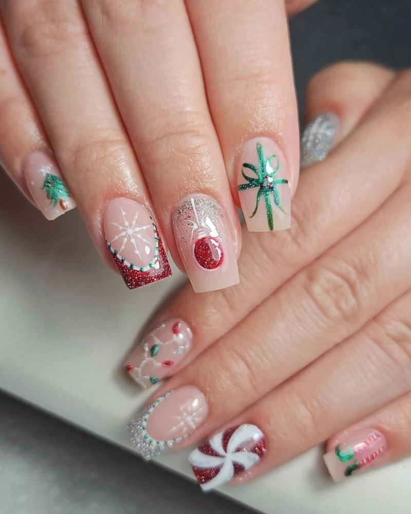 christmas nails glitter, christmas nail design simple