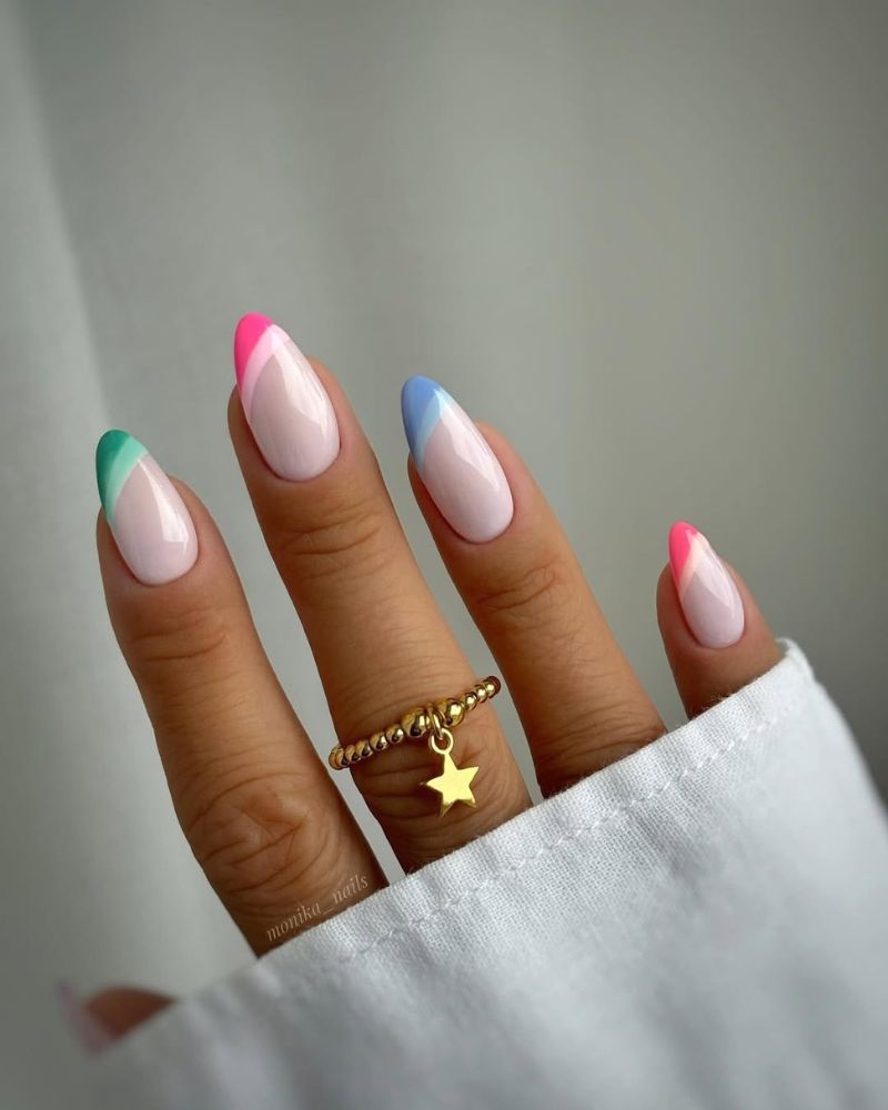 colorful french tip nails, pastel nail shades