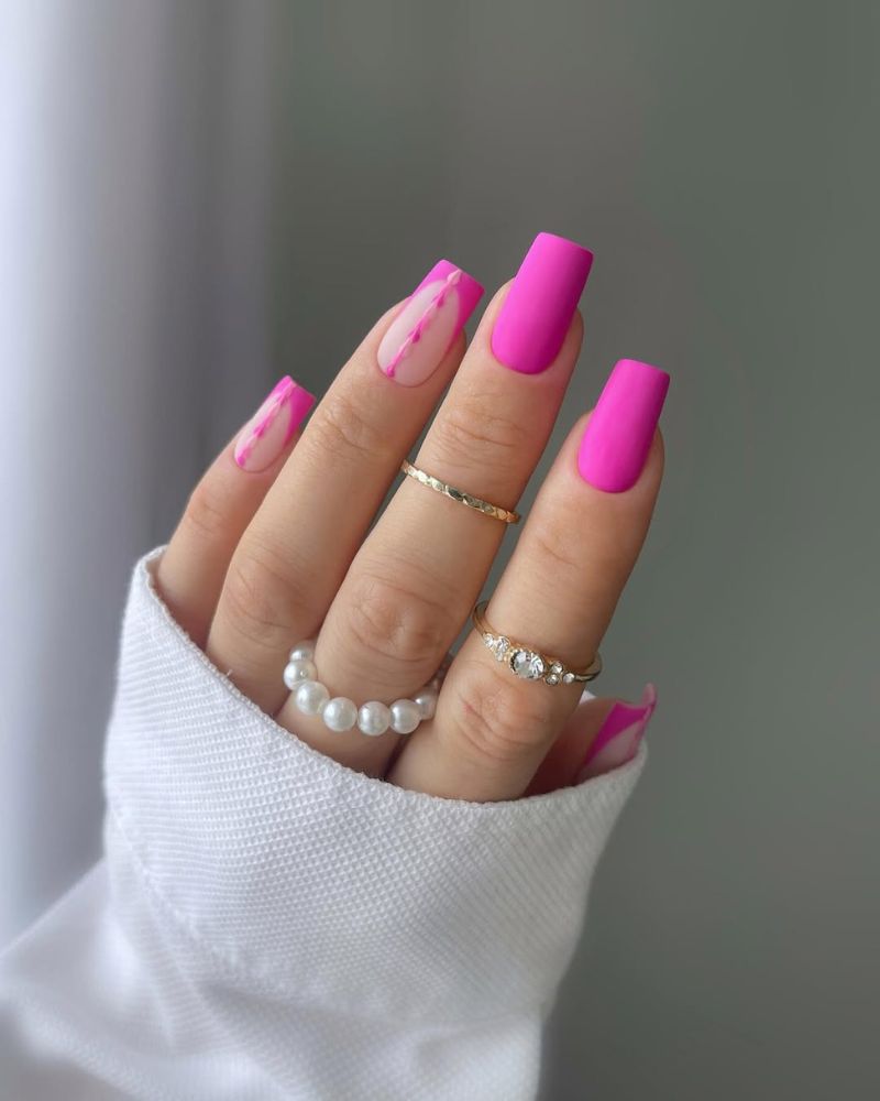 pink nails with nail art, fuchsia nails