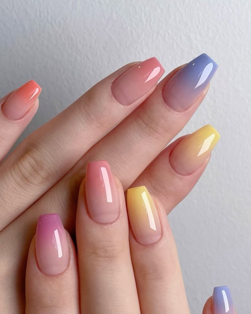 coloured french tip nail designs, ombre nails, pastel nails