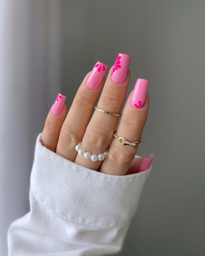 light pink nail art designs, square nails