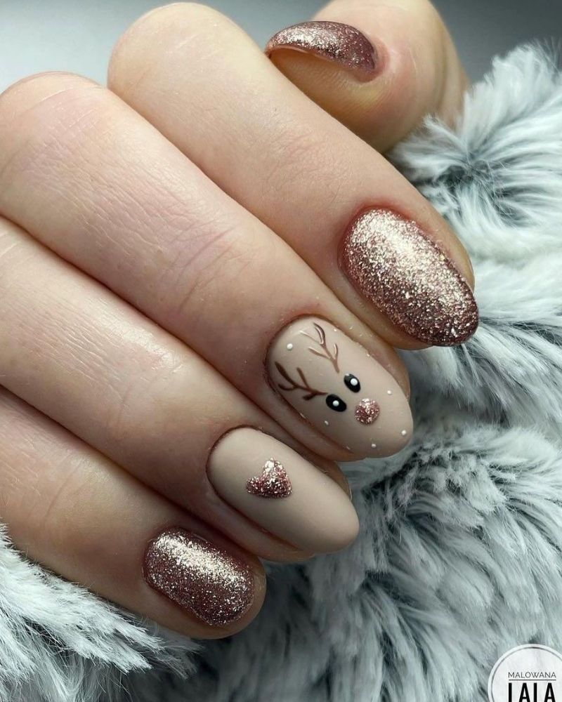 reindeer nail art, christmas nails