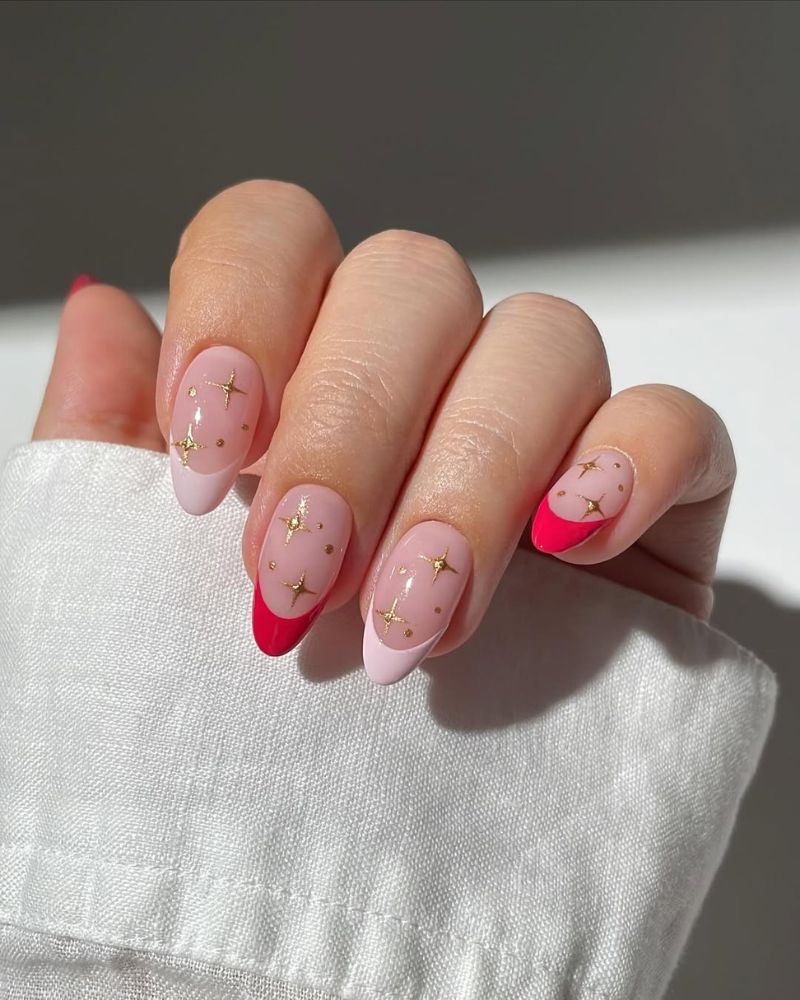 pink nails, stars nail art