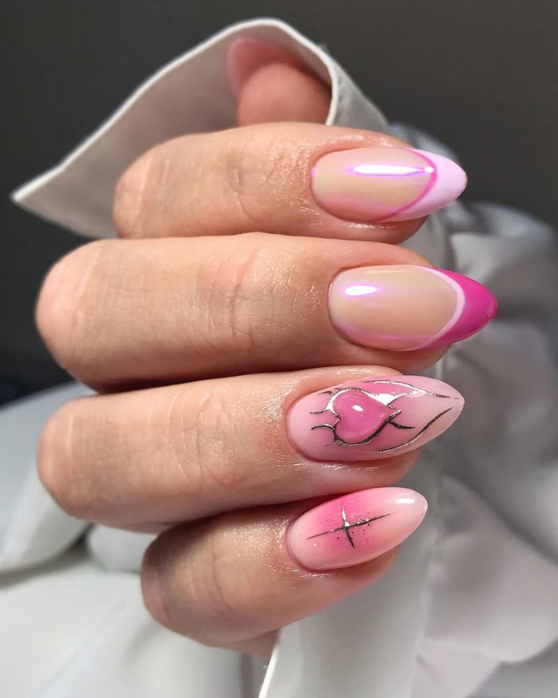 light pink nail art designs, heart nail art