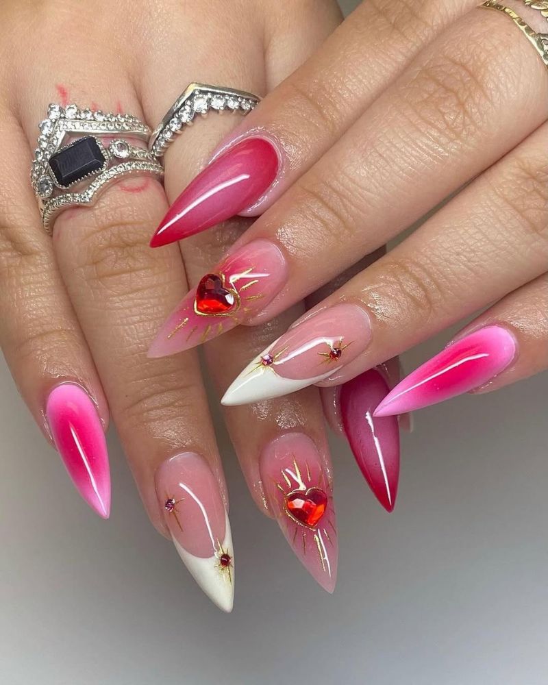 stiletto nails, nail design on pink nails