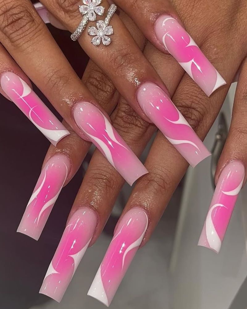 long nails, pink nails with nail art