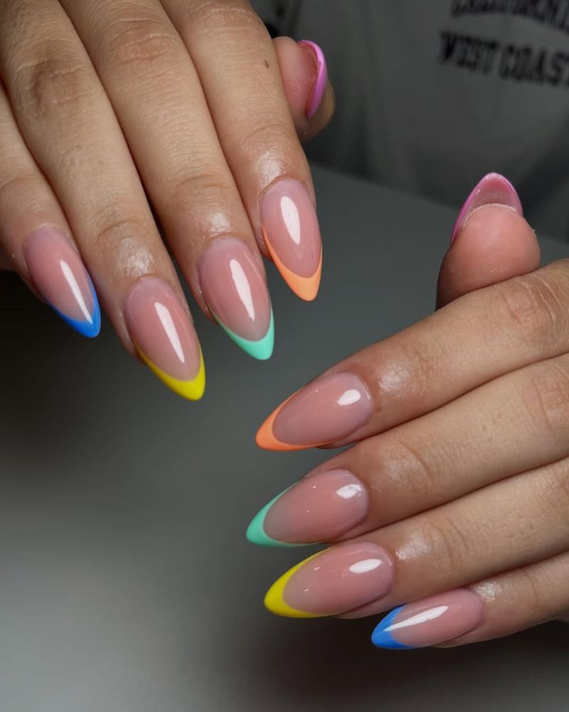 colorful french tip nails, multicolored french