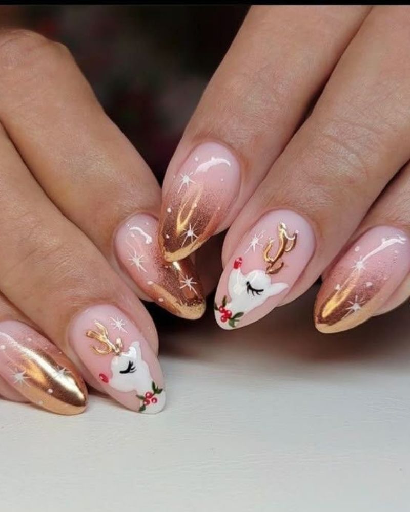 reindeer nail art, stiletto christmas nails