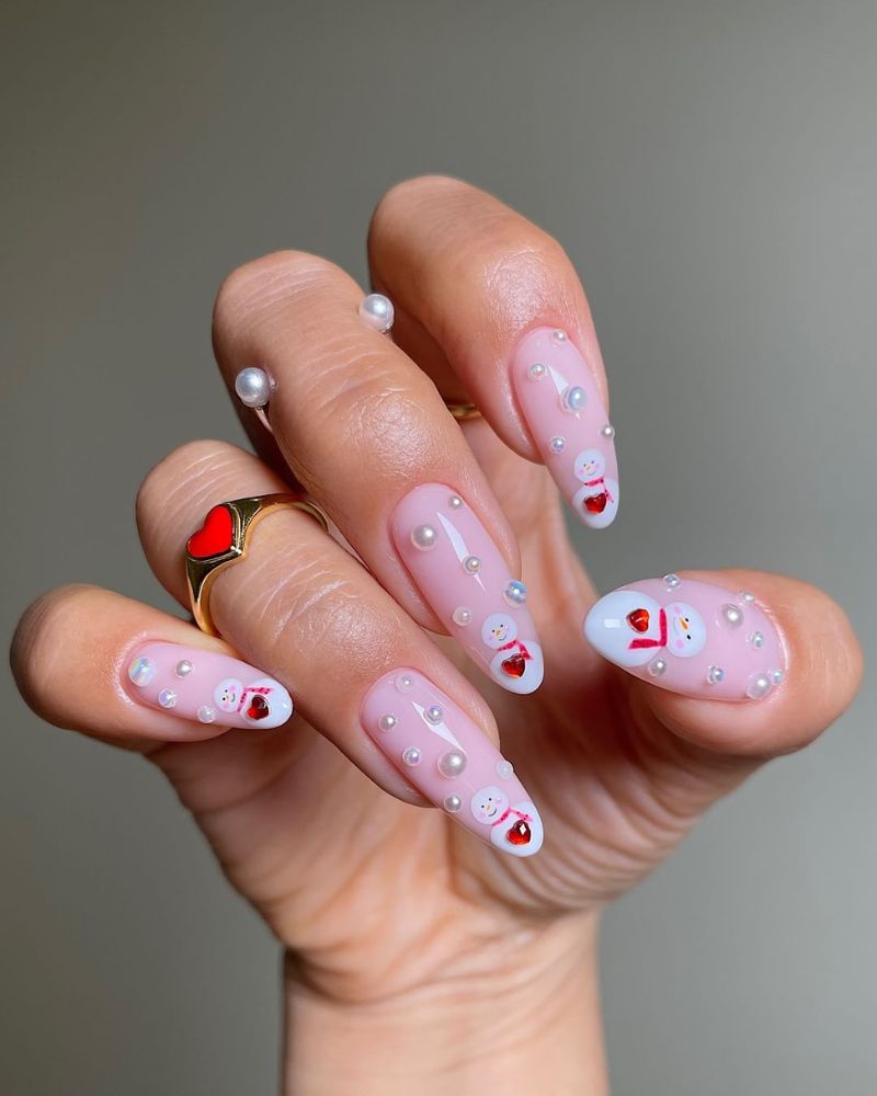 snowman nail art, simple winter nails