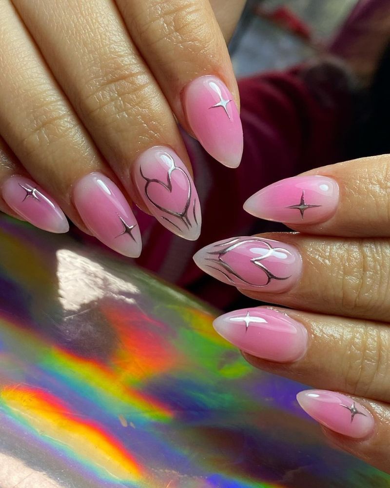 light pink nail art designs, pink and silver nails